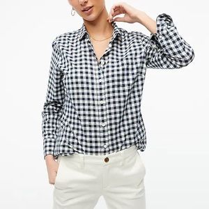 J Crew | Button Down Gingham Plaid Navy and White Cotton Shirt Sz Medium